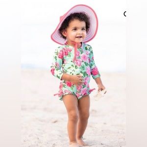 Ruffle Butts (UPF 50+) Rosy Sweetheart One Piece Rash Guard